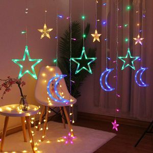 Decorações de Natal Luzes UE 220V Moon Star Lamp Led String Decoration for Home Indoor Wedding Led Curtain Holiday Decor 221122