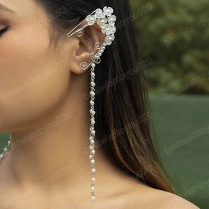 Elegante lange Quasten-Clip-Ohrringe für Frauen, Hochzeit, Retro, ohne Piercing, Nachahmung von Perlen, Ohrstulpe, Schmuck, Geschenk