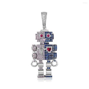 Pendant Necklaces 2022 Women's Robot Necklace Iced Micro Pave Cubic Zirconia Double Sided Reversible Earrings Hip Hop Punk Jewelry