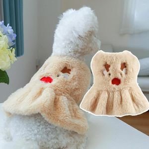 Dog Apparel Skirt Comfortable Cartoon Pictures Pet Dress Elk Print Fluffy Khaki Keep Warm Plush Christmas Festival For Teddy