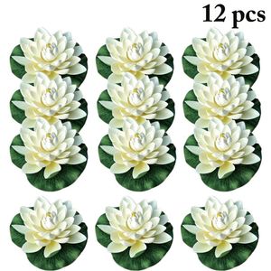 Decorative Flowers Wreaths 12pcs 18cm Floating Lotus Artificial Flower Wedding Home Party Garden Pool Decorations DIY Water Lily Mariage Fake Plants 221122