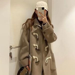 Women's Wool Blends College style Japanese lovely woolen coat medium length ox horn buckle student JK camel winter autumn 221122