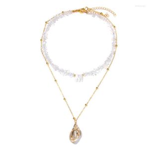 Chains Natural Chip Stone Beaded Necklaces For Neutral Opal 26 English Letters Pendant Gold Color Chain Conch Shell