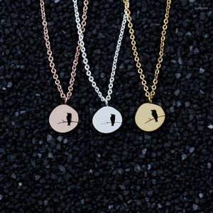 Pendant Necklaces Wholesale 10piece Stainless Steel Tiny Disc Pendants Dainty Bird On Branch Jewelry Retro Fashion Women Chain Colar