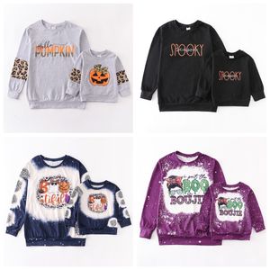 Roupas familiares de combinação de família Girlymax Fall Halloween meninas da mamãe Mamina ME Leopard Pumpkin Boo Boutique Top-shirts Camisetas infantis Manga longa 221122