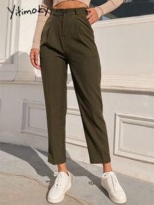 Calças femininas Capris yitimoky elegante e elegante escritório de mulheres usam trabalho vintage vintage preto chaque elástico calça as calças primavera verão 221122