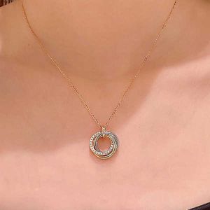 Strands Sts Kajia color Necklace 925 Sterling Silver Plating 18K Gold C Home Set Full Diamond Tri ring Pendant Collar Chain