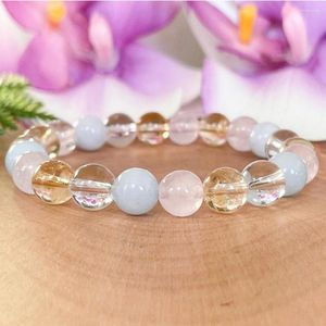 Link Bracelets MG1489 Libra Zodiac Gemstone Bracelet Aquamarine Rose Quartz Citrine Clear Healing Crystals Jewelry October Birthstone