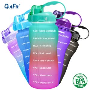 Water Bottles QuiFit 2L 64 OZ Half Gallon Bottle with Straw Motivational Time Markings Drinking BPA Free Tritan Sport Outdoor Jugs 221122