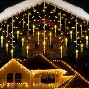 Noel Süslemeleri 5-28m LED Perde Icikle Dize Işıkları Çelenk Şelale Açık Bahçe Dekorasyon Peri Işığı Sokak Eaves Patio 221122
