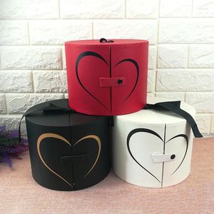 Gift Wrap 1 PC Flower Box Valentine's Day Side Opening Round Paper For Holding Flowers & Gifts With Shining Gold Love