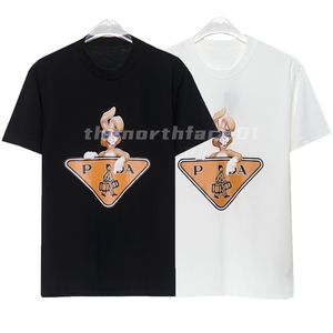 Summer Fashion Brand Mens T Shirt Luxury Letter Rabbit Print Short Sleeve Loose T-Shirt Round Neck Womens Top Black White Asian Size S-3XL