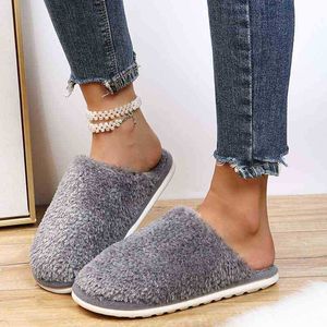 Donne alla moda invernale pantofole casual Scarpe casual camera da letto interno traspirante color puro peluche antiscizzi termici pannelli di cotone morbidi j220716