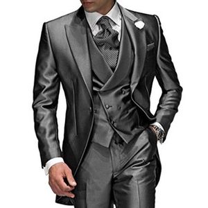 Mens Suits Blazers Charcoal cinza ed Lapela 3 peças 1 botão de noivo Casamento para homens para homens Definir MadetpantsVest personalizado 221121