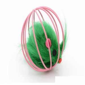 Cat Toys Interactive Toy Funny Plush Mouse Inside Wire Cage Cute Pet Cat Scratching Round Cats Supplies Plaything New 1 2Cx K2 Drop Dhi13