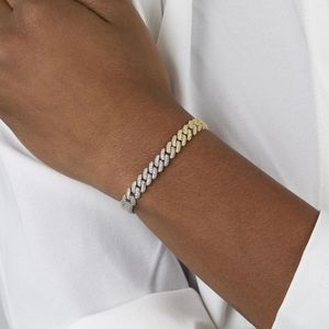 Link Bracelets 2022 European Women Chain Jewelry Two Tone Gold Color Half White Yellow Micro Pave CZ Cuban Bracelet