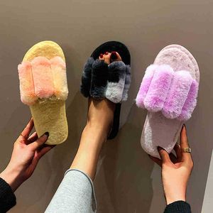 Hausschuhe Frauen Mode Herbst Winter warme runde Nase flache Feste Farbe Großgröße Plüsch lässiger Innenhöfen Schlafzimmer Slipper Schuhe J220716