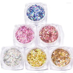 Nail Glitter 6Box/set Spangles Pink Decor Loose Sparkly Flakes Art Holographic Sequin Hexagon-Shape 1523