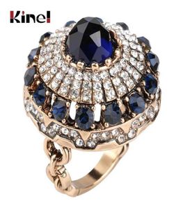 Kinel Luxury Big Natural Stone Ring Vintage Crystal Antika ringar för kvinnor Guldfärgfest Julklapp Turkiska smycken Q0