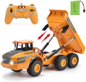 Electric RC Car Truck Dump Articulated Hauler with 120 Min Rechargeable Battery Toy Construction for Adults Kids 221122