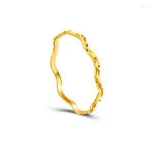Anelli a grappolo Anello in oro giallo puro 24 carati da donna 999 con ondulazione dell'acqua