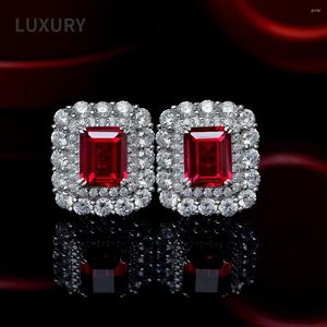 Brincos de garanhão luxuoso S925 prata esterlina mm mm ruby esmeralda diamante carbono de alto carbono para mulheres com brilho de jóias finas presentes