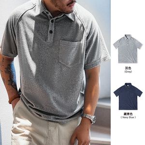 Męskie Polos Summer Retro Fract Tabryt Raglan rękawy Lapel Button Pocket Dekoracja Polo koszulka Krótkie rękawie Tshirt 221122