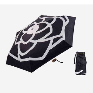 5 Folding Luxury Brands High Quality Camellia Manual Mini P Ocket Umbrella Rain Women Ultralight Vinyl Sunproof Umbrella J220722
