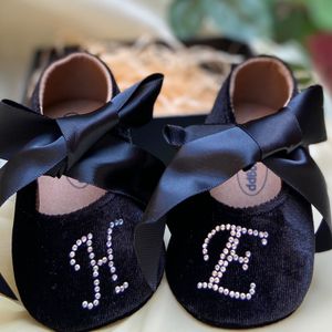 First Walkers Dollbling Dark Blue Flannel Personalized Acronym Name Letter Satin Lace-up Soft sole Walk Infant Birthday Baby Shoes 221122