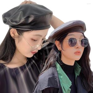 Berets Women Fashion Pu skóra beret francuska francuska czapka wiosna zima zwykła czapka czapka kobieta kobiety all-mecz regulowane