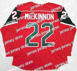 Hokey Nik1 Halifax Mooseheads #22 NATHAN MacKINNON Hokey Forması beyaz kırmızı %100 Dikişli Nakış Hokeyi Formaları Özelleştir