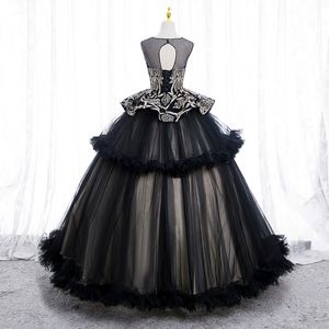 Svart broderi ruffled Rococo Princess Vintage Theme Costume Rococo Court Ball Gown Medieval Dress Renaissance Royal Victoria kan anpassa storlek