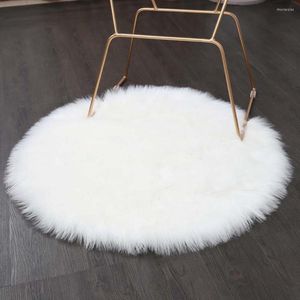 Carpets JU Luxury Round White Sheepskin Hairy Carpet Faux Mat Seat Pad Fur Plain Fluffy Soft Area Rug Tapetes 30-140cm
