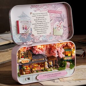 Doll House Accessories CuteBee DIY House Miniature Finiture Box Tather Kit With Lights Model Toys for Children Adhigity Higds 221122