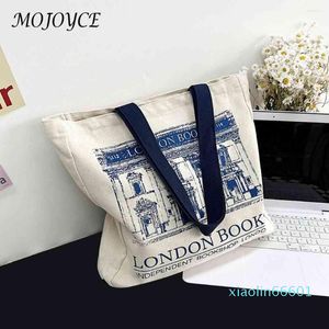 Evening Bags Simple Canvas Clutch Purse London Bookshop Print Top-handle Bag Reusable Large Capacity For Travel Shopping Office Work