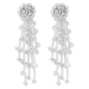 Creative Sweet Resin Flower Long Tassel Dangle Earrings for Women Kpop Weave Seed Bead Pendant Earring