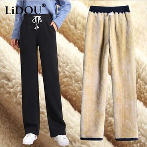 Spodnie damskie Capris Solidne ciepłe sztruksowe kobiety szerokie noga zima plus aksamitne wysokie talia luźne luźne dresowe spodnie koreańskie drapowane spodnie 221122