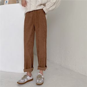 Kvinnors byxor capris kvinnor vår corduroy hög midja höst vintage koreansk casual bred ben vinter lös bomull elegant streetwear 17490 221122