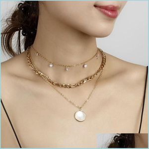 Chokers Moonstone Mti Layer Halsband Chokers Hip Hop Crystal Gold Chains Kvinnor Halsband krage Fashion Jewelry Drop Delivery Pendan Dhd1x