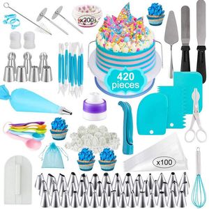 Bakformar 420 st tårtor dekorera verktyg spatula kit bakvara konditorivar design tillbehör fondant piping väska munstycken set 221122