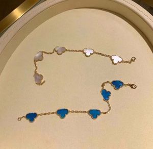 2022 Luxury quality Charm five flowers shape with white and blue color shell beads in 18k gold plated have box stamp PS4432A