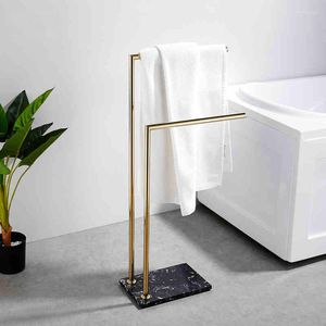 Set di accessori per il bagno Porta asciugamani da bagno di lusso Porta asciugamani da terra Doppio supporto dorato in acciaio inossidabile di marmo