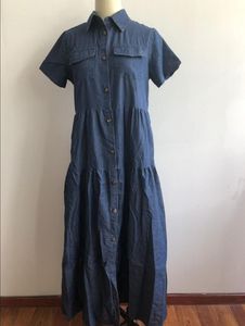 Basic Casual Dresses Summer Autumn Women's Denim Long Dresses Retro Buttons Pockets Jeans Maxi Dress Ladies Casual Size for Girls Clothing