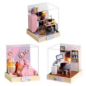 Doll House Accessories Cartoon DIY Miniature house Wooden Furniture Kit Model Kids Girl Montessori Toys for Children Christmas Gifts 221122