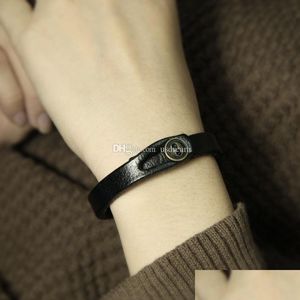 Charm Bracelets Simple Black Red Leather Bracelets Little Button Bangle Cuff Wrist Bands Jewelry Women Fashion Drop Delivery Dhebw