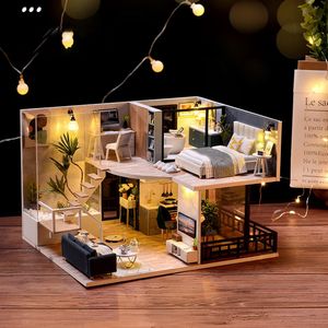 Аксессуары для кукольного дома мебель DIY Mini Home Kit 3d деревянный двухэтажный мансарский манти