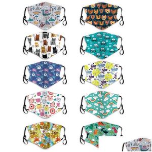 Designer-Masken wiederverwendbare Gesichtsmasken Tuch Dinosaurier Baum Katze Löwen Respirator Kinder Kind Baby Mascarilla Waschbar Mode Regenbogen Colo Dhpxg