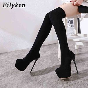 Boots 17cm Platform Heels Boots Woman Over Knee Winter Boot Womens Black Knitting Shoes Thigh High Socks Boots Lady Shoes 220913