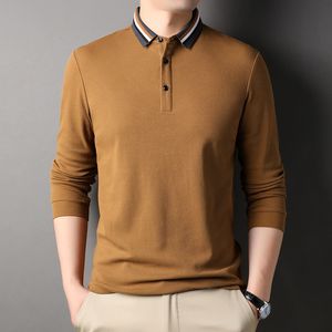 Polo da uomo Maglietta a maniche lunghe in cotone mercerizzato di alta qualità Maglietta da uomo primavera e autunno moda contrasto Polo con risvolto sciolto top casual 221122