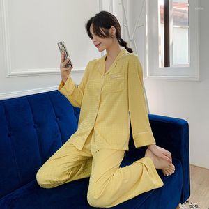 Casa roupas jacquard houndstooth pijamas cetim lounge wear feminino pijamas conjunto peças camisa calças lingerie macia roupas de noite